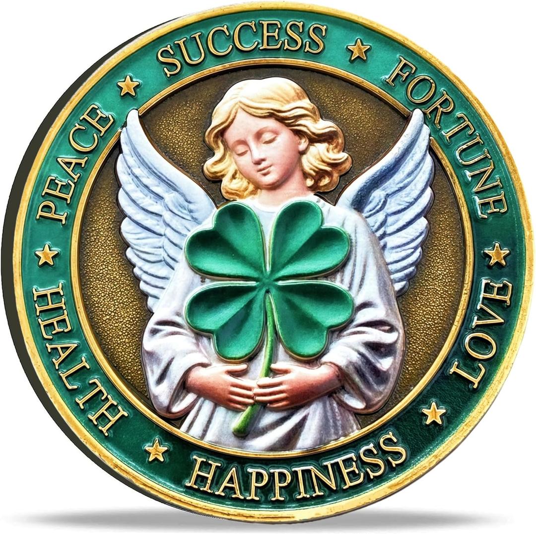 Good Luck Coin with Elephant, 4-Leaf Clover & 777 - Symbol of Prosperity, Health, Happiness & Success - Lucky Charm Token for Positive Energy, Lottery Ticket Scratcher Tool (Single Coin)