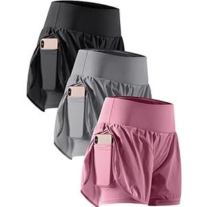 CADMUS 2 in 1 Women's Workout Shorts for Athletic Gym Running Shorts with Phone Pockets 2 pack, M