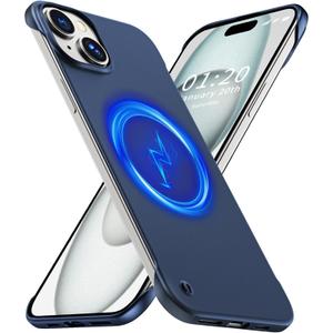 Magnetic Ultra Thin Frosted Designed for iPhone 15 Plus Frameless Case 6.7 inch Slim [Compatible with MagSafe] Minimalist Lightweight Matte Hard Cover Protective Borderless Case-Navy Blue