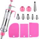 Patelai Cake Decorating Syringe Set, Stainless Steels Dessert Frosting Piping Kit with 6 Icing Piping Tips 3 Cream Scraper for Cupcake Decorating Tools(Pink)