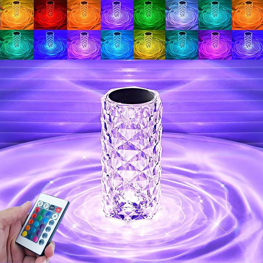 Portable Crystal Table Lamp,16 Color Touch Control Rechargeable Lamp,Crystal Bedside Lamp,Night Light,Room Decor Desk Lamp,Bedroom,Living Room,Kitchen,Dining Room Lamp (16-Color Rose)