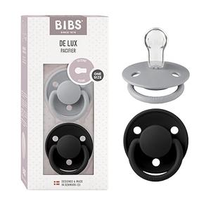 BIBS Pacifiers  De Lux Collection | BPAFree Round Nipple | Silicone | Made in Denmark | Set of 2 Cloud/Black Color Premium Soothers | Size One Size