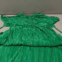 OYOANGLE Women's Summer Textured V Neck Sundress Tie Back Spaghetti Strap Pleated A Line Beach Long Maxi Party Dress, Green, Small