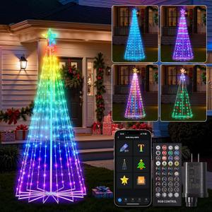 Smart Christmas Cone Tree LED Light, 6ft 265 LED Music Sync with Remote APP and Local Control, Pattern and Text Displayable, 16 Million Colors LED Light Show Tree for Indoor Outdoor Decorations