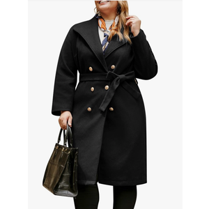 Hanna Nikole Women's Plus Size Wool Dress Coat Double Breasted Pea Coats Long Trench Coat 16 W