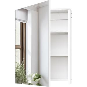 CHOEZON Bathroom Medicine Mirror Cabinet, Wall-Mounted Bathroom Vanity with Mirror, Bathroom Medicine Cabinet with Storage Function, Hanging Storage Cabinet, Adjustable Shelves, White