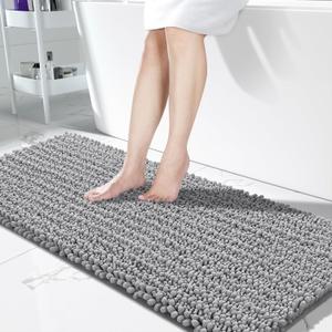 Yimobra Bathroom Runner Rug 60x24 Inch - Extra Long Non Slip Chenille Bath Mat, Soft & Absorbent, Machine Washable Shaggy Hallway Carpet for Vanity Tub Shower, Gray Home Decor Accessories (Grey)