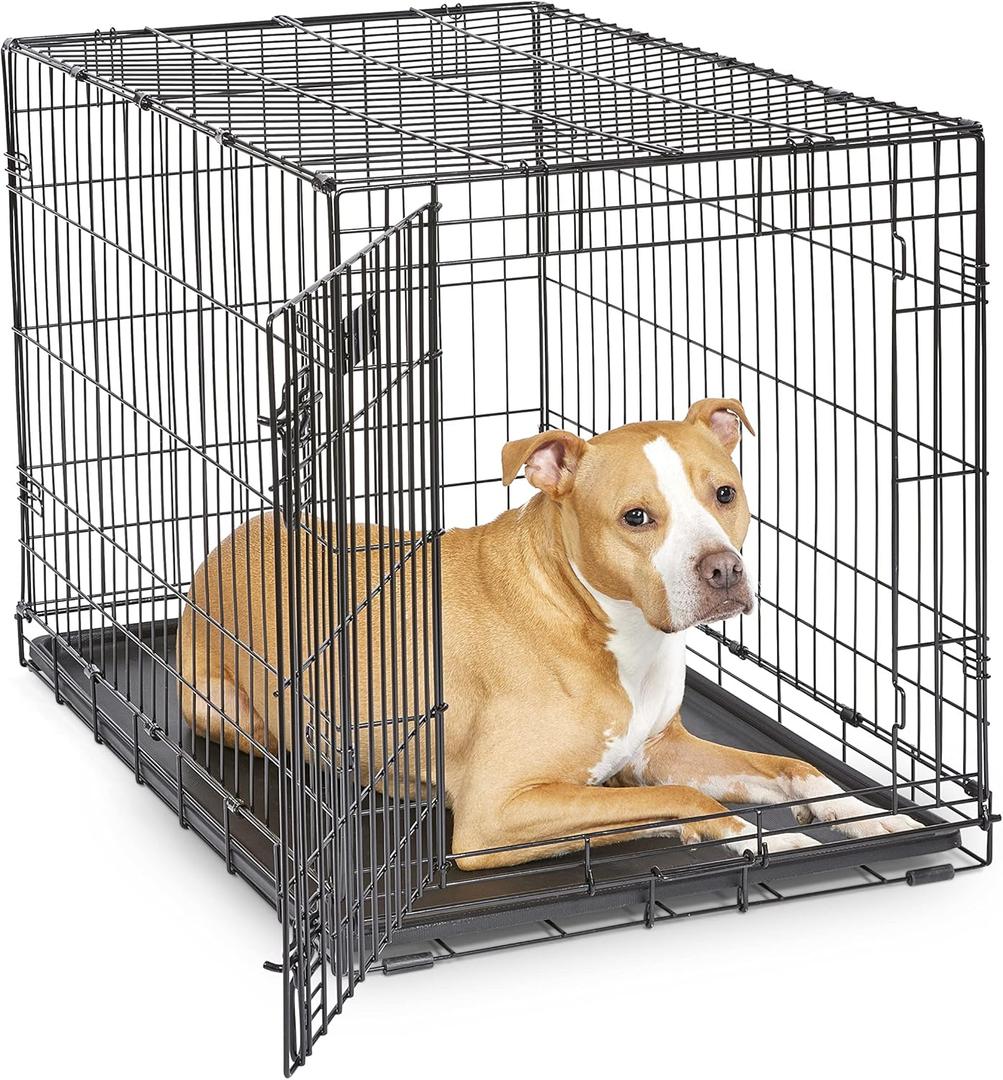 MidWest Homes for Pets Newly Enhanced Single & Double Door iCrate Dog Crate, Includes Leak-Proof Pan, Floor Protecting Feet, Divider Panel & New Patented Features 30.7"*19.3 ( Black )