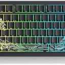 dagaladoo Black keycaps Double Shot PBT keycaps Shine Through Wave of Kanagawa Side Printed Key caps Cherry Profile Custom Key Cap Set for 100%, 75%, 65%, 60% US Layout Mechanical Keyboard