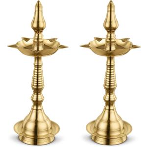 AVADOR Handcrafted Brass Diya for Puja | Traditional Indian Oil Lamp for Diwali, Home Temple, Decoration | Kerela Fancy (2)