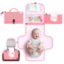 Kopi Baby Portable Diaper Changing Pad - Baby Diaper Changer Travel Bag with Wipes Pocket, Smart Design Portable Changing Mat, Infant Travel Station Kit, Gift for Newborn Girl & Boy - Pink, Classic