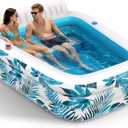 Inflatable Pool for Adults,Blow Up Pools with Backrest & Cup Holders XL Thickened Outdoor Family Spa Tub Kids Cool Swimming Pool for Backyard, Beach, Summer Water Parties
