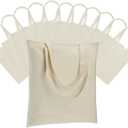 12 Pack Canvas Tote Bag - Lightweight Thin Tote Bags Bulk Blank Shopping Reusable Grocery Bags for DIY Gift Sublimation Activity - Beige (Medium)