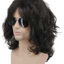 karlery California 70s 80s Rocker Wig Men Women Long Curly Dark Brown Halloween Costume Anime Wig