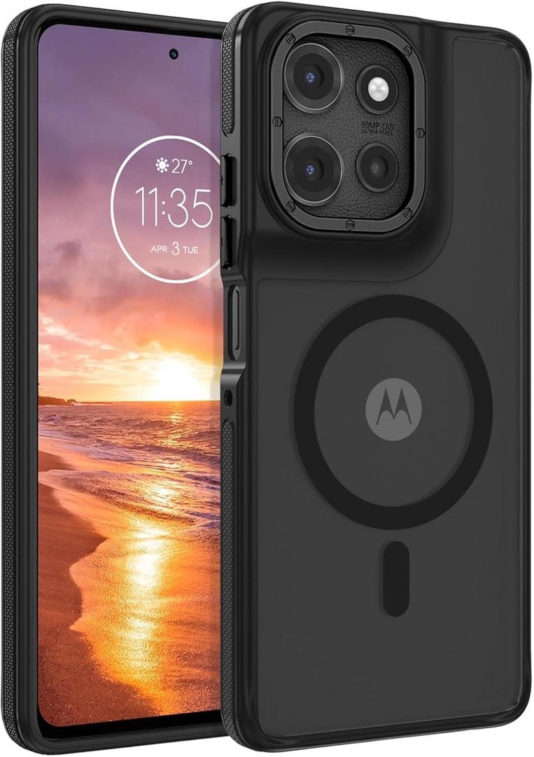 GaoBao Magnetic for Moto G Power 2025 Case/Moto G Power 2026 Case [Compatible with Mag-Safe] [Military-Grade Protection] Slim Translucent Matte Shockproof Anti-Fingerprint Phone Case, Black/Black
