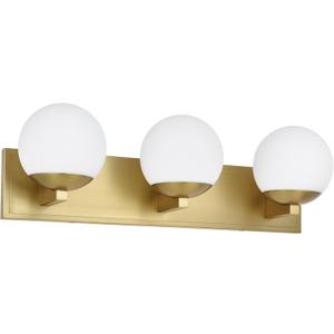 Gold Bathroom Vanity Light Fixtures, 3-Light Globe Bathroom Lighting Fixtures Over Mirror, Modern Wall Lights for Living Room, Long Backplate, Standard E26 Base, Aged Brass