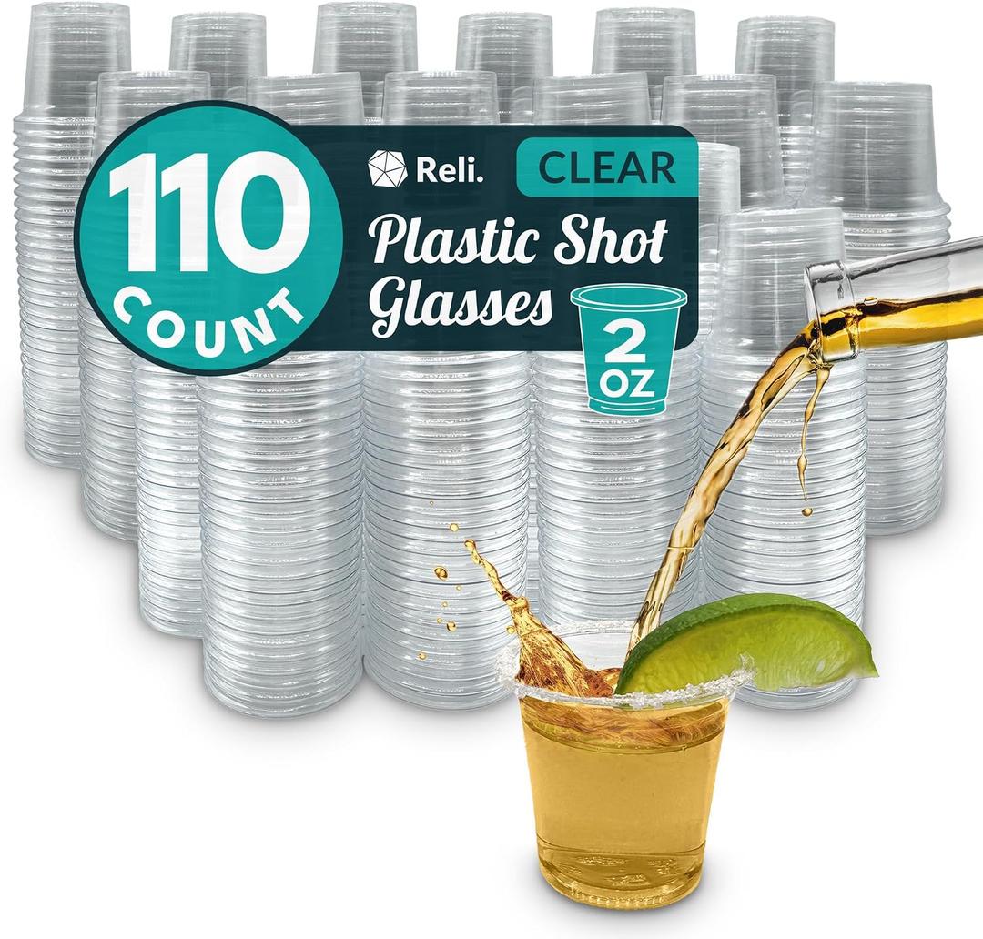 Reli. (110 Count 2 oz Plastic Shot Glasses Disposable | Clear Jello Shot Cups | Mini Plastic Cups for Party, Sauces, Samples | BPA Free, Shatterproof, 1oz Mini Glasses Disposable