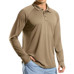 Pudolla Men's Long Sleeve Golf Polo Shirt UPF 50+ Lightweight Sun Protection Cool SPF Hiking Shirts for Men (X-Large, Khaki)