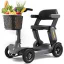 Glashow S3 Folding Mobility Scooter for Seniors & Adults 4-Wheel All-Terrain Electric Scooter, 25 Mile Range, 6 MPH, 265 lb Capacity, Reverse, LED Lights & Basket Gray