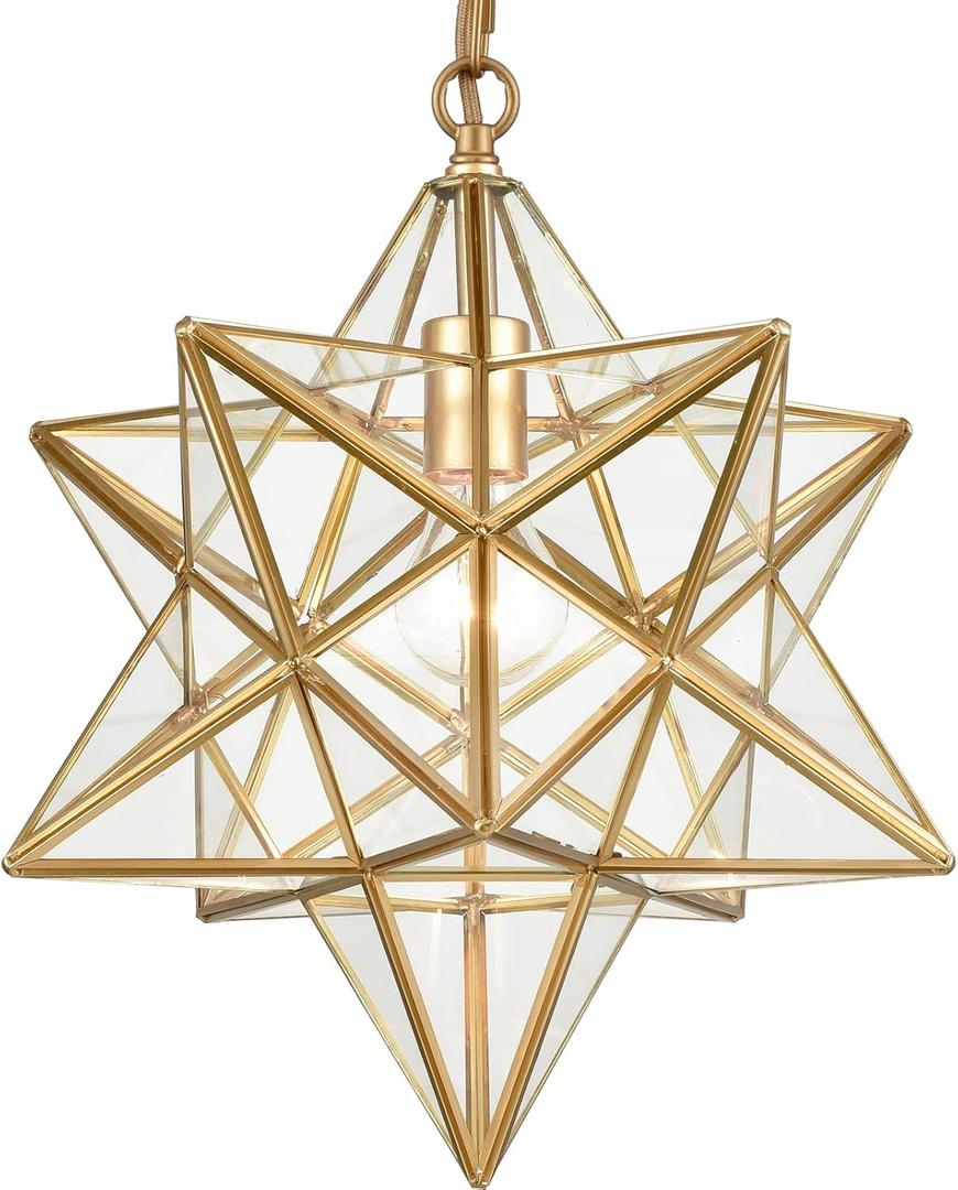 DANSEER Moravian Star Light Modern Brass Pendant Light 15 Inches with Clear Glass Shade