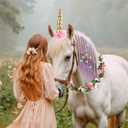 22Pcs Horse Costume, Unicorn Horn, Pony Bling Hair Accessory Set, Horses Tail Extension with Mini Clip, Pony Tinsel Rose Flower Vine for Real Horse Birthday Party Decor