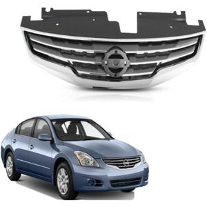 Front Grille (Chrome & Black) Compatible With Nissan 2010 2011 2012 Altima Sedan / 2010-2012 Altima (Base S SL SR) / 2010-2011 Altima (Hybrid) Front Grill Chrome Frame Shell Black Insert