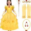 Spooktacular Creations Halloween Kids Yellow Princess Costume, Princess Corwn Dress Up for Girl Toddler Halloween, Birthday S