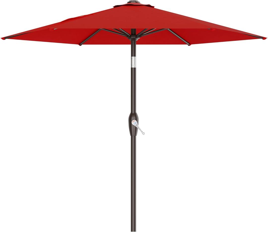AreShark 7.5FT Patio Umbrella Table Market Umbrella with 6 Sturdy Ribs, Button Tilt/Crank Heavy-Duty Round Outdoor Umbrellas for Garden, Deck, Backyard,and Pool, Red