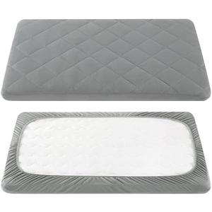 Soft Quilted Crib Cover Pad, Toddlers Mattress Protector with 1''-3'' Deep Pocket, Thick Play Yard Playpen Sheets, Breathable Fluffy Crib Mattress Pad, 39"x27", Grey