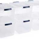 Rubbermaid Cleverstore Clear 32 Qt, 6 Pack Stackable Plastic Storage Containers with Durable Latching Clear Lids, Visible Storage, Great for Closet and Laundry Storage, Organizing in the Home