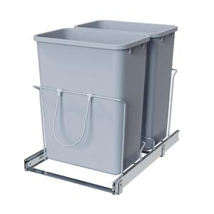 Double Pull-Out Trash Can, 35QT Under-Cabinet Kitchen Bin, Metal Frame, Grey, Fits Above 18 Opening Cabinets