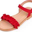PANDANINJIA Toddler Sandals, Summer Open Toe Girls Flats, Flower Sandals Dress Shoes, Sandals for Girls Kids (Red, 1 Little Kid)