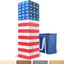 GoSports Giant Wooden Stacking Game - Stacks Up to 5 ft - Choose Brown Wood Stain, Gray, Natural, Stars & Stripes, or Tropical Hardwood - Toppling Tower