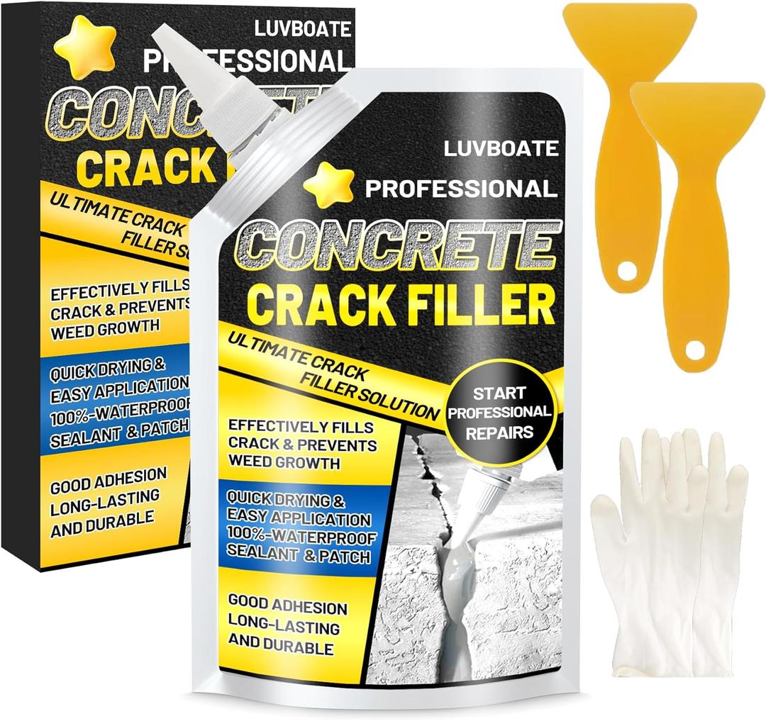 Concrete Crack Filler, 1.5LB High Elasticity Self Leveling Cement Crack Filler, Slab Concrete Waterproof Repair Sealant for Driveway, Walkway, Patio, Joint, Indoor and Outdoor - Grey (24.7oz)