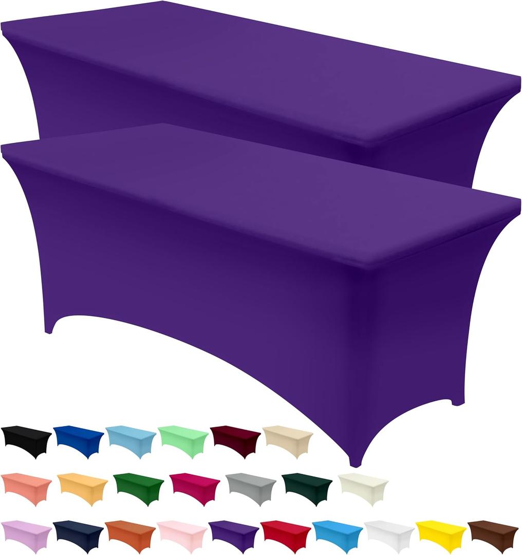 Utopia Kitchen Spandex Tablecloth 2 Pack [6FT, Purple] Tight, Fitted, Washable and Wrinkle Resistant Stretch Table Cloth Rectangle Cover for Trade Show, Weddings & Parties [72Lx30Wx30H Inch]