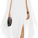 MAYFASEY Women's Elegant High Split Flare Sleeve Formal Evening Gowns Maxi Dress with Cape (Medium, White)