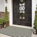 Striped Outdoor Rugs 3'x5', Cotton Hand Woven Rug Front Door Mat,Washable Reversible Layered Door Mats, Foldable Front Porch Rug for Entryway/Home Entrance/Farmhouse(Black and White)