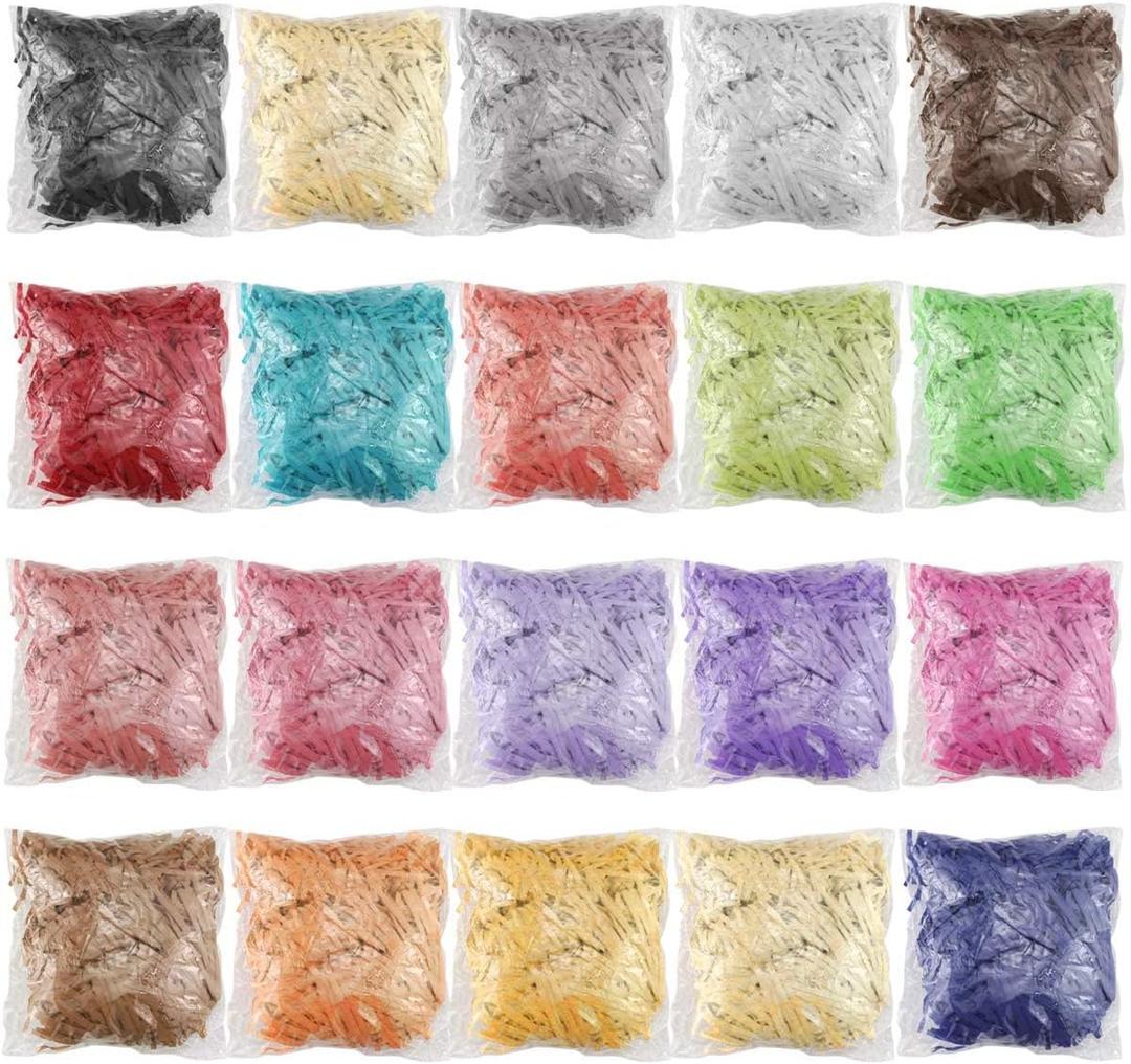 Twdrer 20Pack 14oz/400g Multicolored Raffia Ribbon Paper Crinkle Cut Paper Shred Filler for Tissue Paper Gift Wrapping, Craft DIY, Basket Packaging Filling, Easter Decoration, Birthday, Wedding