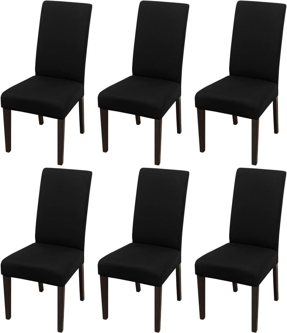 JQinHome 6 Pcs Dining Chair Slipcover,High Stretch Removable Washable Chair Seat Protector Cover for Home Party Hotel Wedding Ceremony (Black)