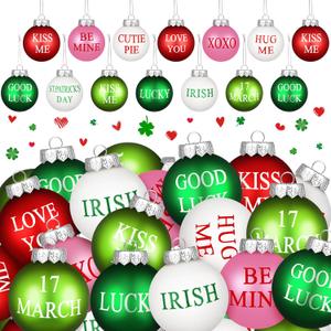 Syhood 36 Pcs St Patrick's Day Decorations Shamrock Tree Ornament Set Irish Good Luck Green 2.36 Inch Green Hanging Plastic Ball Tree Decorations for Home St Patrick's Day Anniversary Party Decor