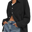 Darong Women's Button Down Long Sleeve Shirts Cotton Blend Casual Oversized Boyfriend Loose Fit Blouse Top L
