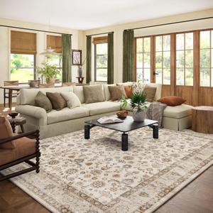 Washable Area Rugs for Living Room: 10x14 Bedroom Area Rugs Boho Vintage Rugs Stain Resistant Non Slip Low Pile Soft Lightweight Carpet for Kitchen Dining Room Farmhouse Nursery Kids Room Home Office