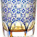 SANMENMO Handmade Edo Tokyo Kiriko Whiskey Glass, Double-Layer Colored Cut Glass, Crystal Glass Tumbler, Japanese Giftware for Cocktail, and Rum Lovers-1 Cup 8.5 Oz
