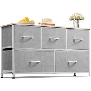 WLIVE Dresser for Bedroom with 5 Drawers, Wide Chest of Drawers, Fabric Dresser, Storage Organization Unit with Fabric Bins for Closet, Living Room, Hallway, Light Grey, 11.81"D x 39.37"W x 21.65"H