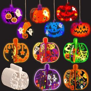 BABORUI 3D Unfinished Wood Fall Crafts for Kids Adults Toddlers, Wooden Pumpkins for Craft with Glow in The Dark Paint, DIY Pumpkin Painting Kit for Halloween Decorations