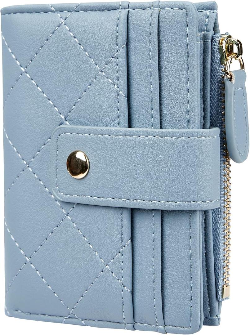 Women's Cute Leather Card Holder Small Compact Bifold Wallet with Zip Coin Pocket (Blue)