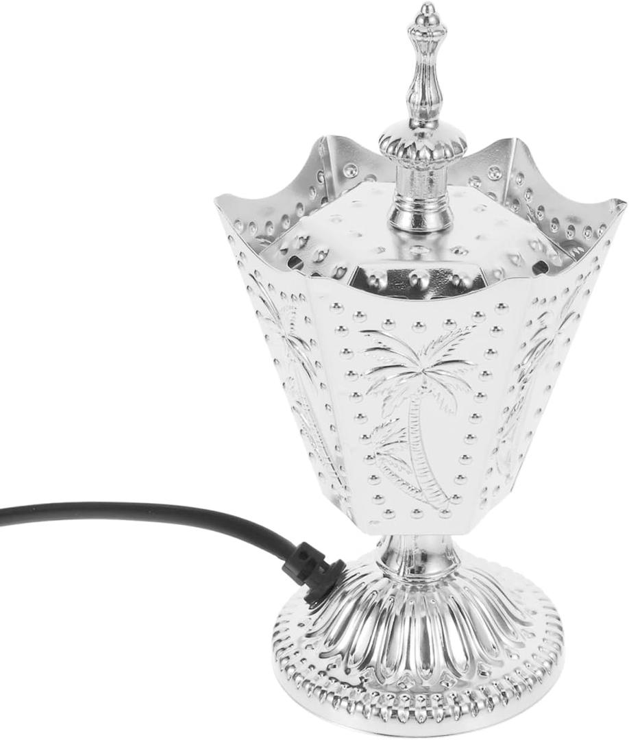 Cabilock Electric Incense Burner Metal Censer for Home Yoga Spa Aromatherapy Middle Eastern Scent Burner with Us Plug 6.69X3.74X3.74 Inches (Silver 1)