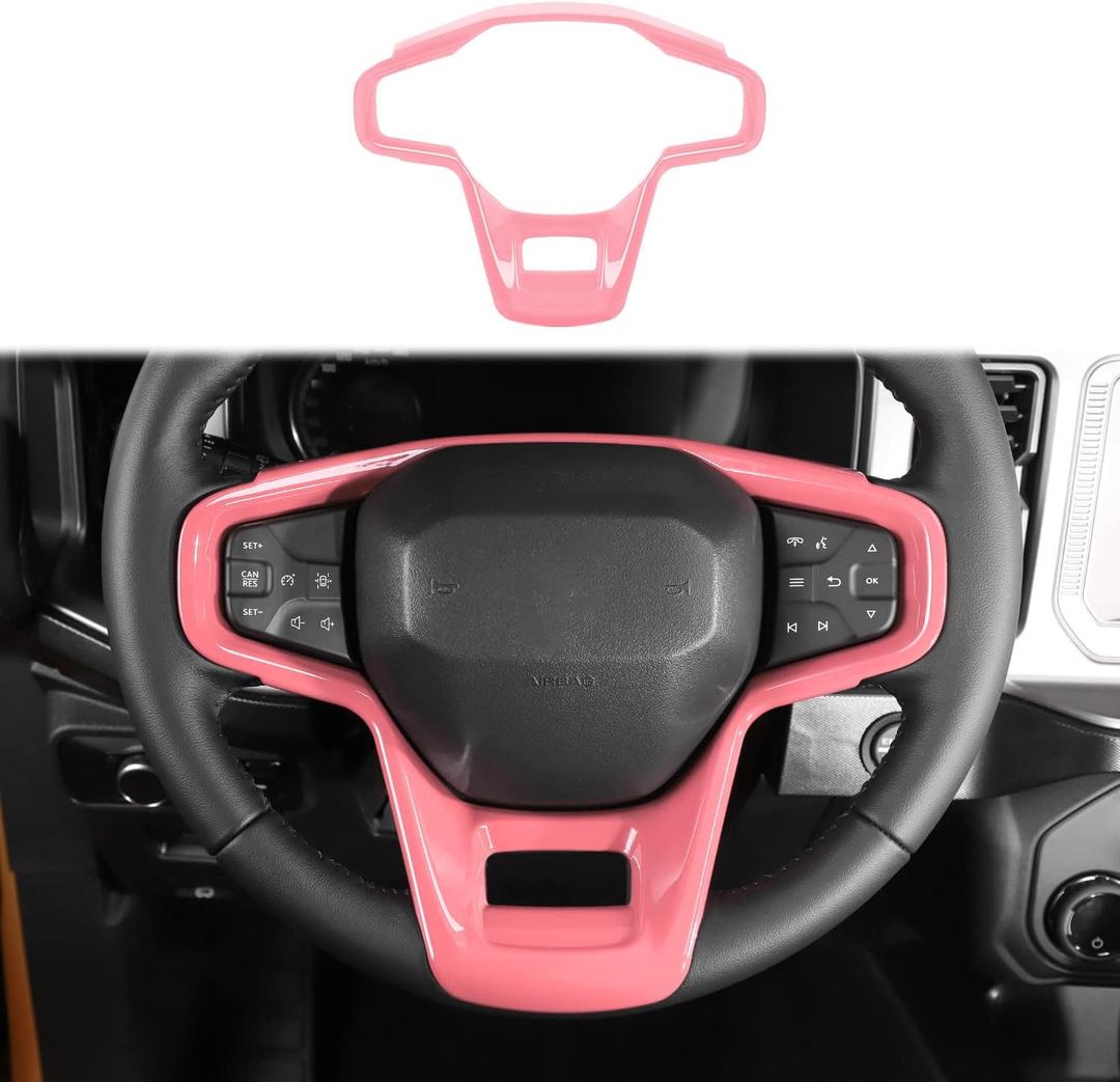 for Ford Bronco 2021 2022 + Interior Steering Wheel Panel Cover for Ford Bronco 2021-2024+ (ABS,1PC,Pink)
