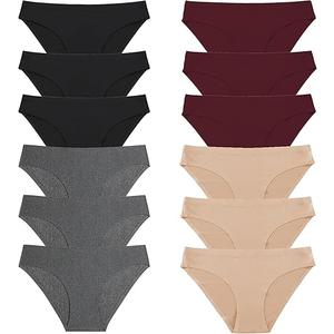 FINETOO 12Pack Womens Seamless Underwear No Show Cheeky Panties Invisibles Briefs Soft Stretch Bikini Hipster (Small)