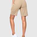 SANTINY Women's Bermuda Long Shorts with Pockets Drawstring High Waisted Athletic Knee Length Shorts for Women Workout (Beige, XXL)